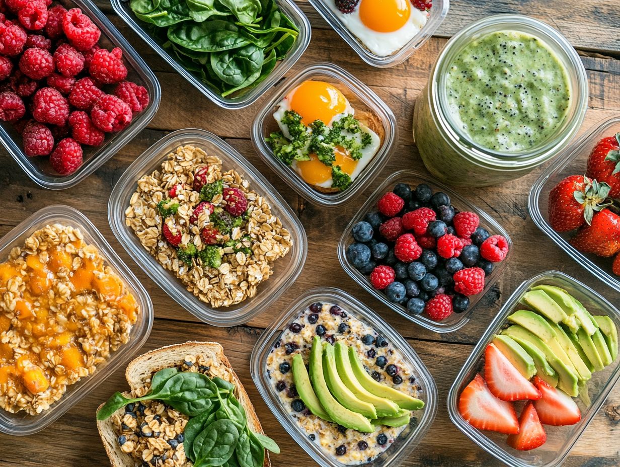 A colorful spread of meal prep breakfast ideas