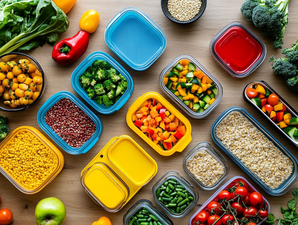 Colorful divided meal prep containers for healthy eating