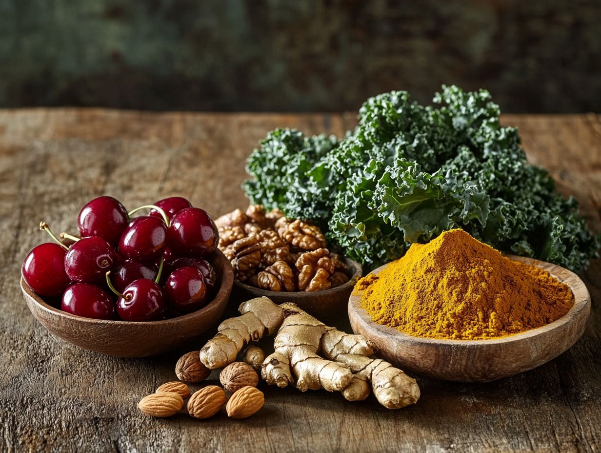 A variety of anti-inflammatory foods on a table.