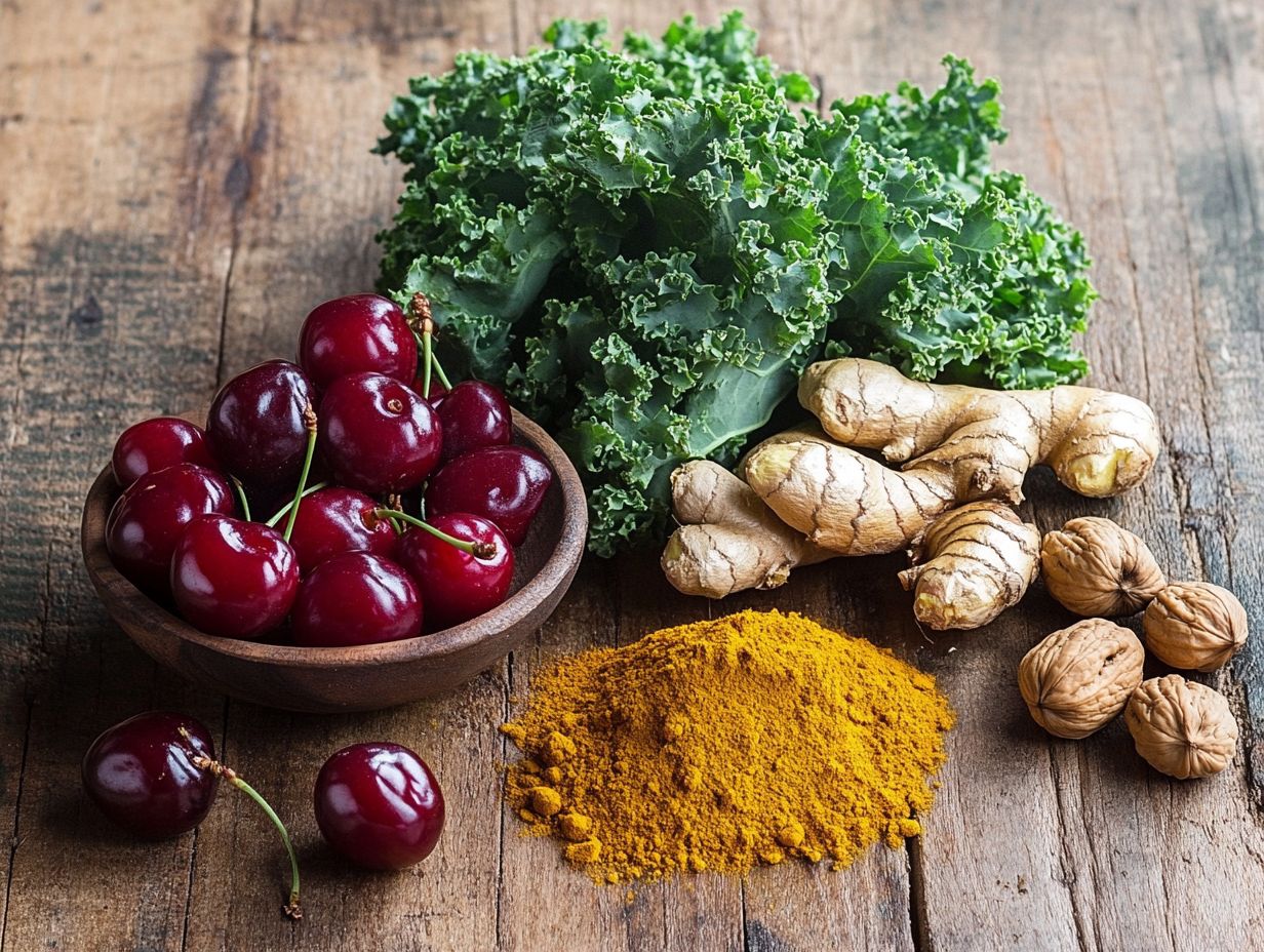 A variety of anti-inflammatory foods on a table.