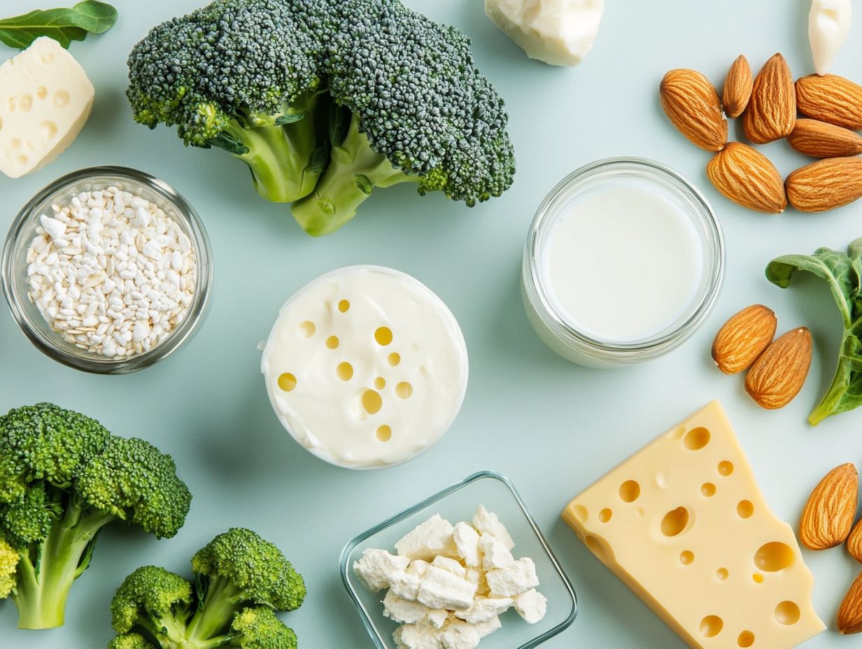 Healthy food sources of calcium including dairy, greens, and fortified options