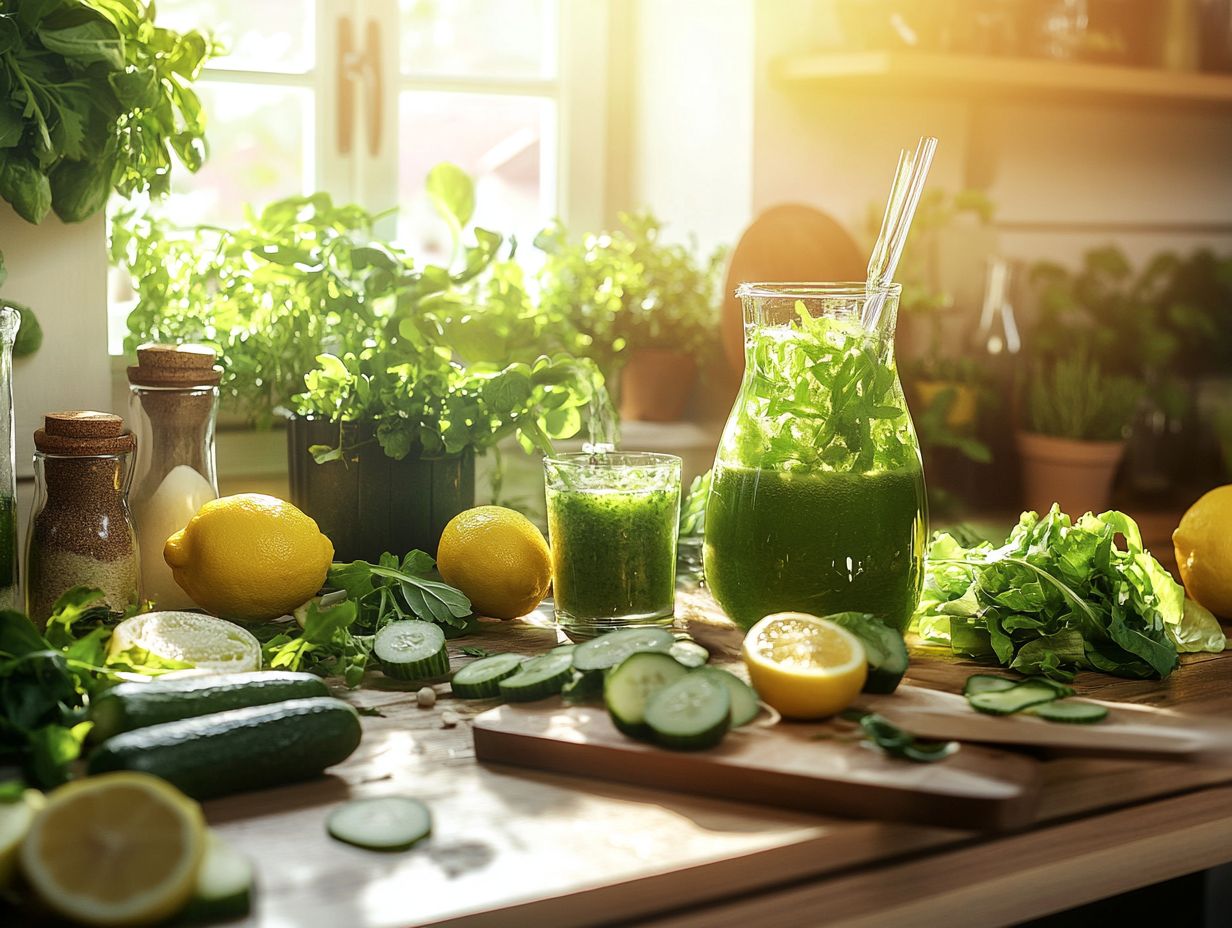 Infographic summarizing the benefits of detoxing with 7 simple recipes.