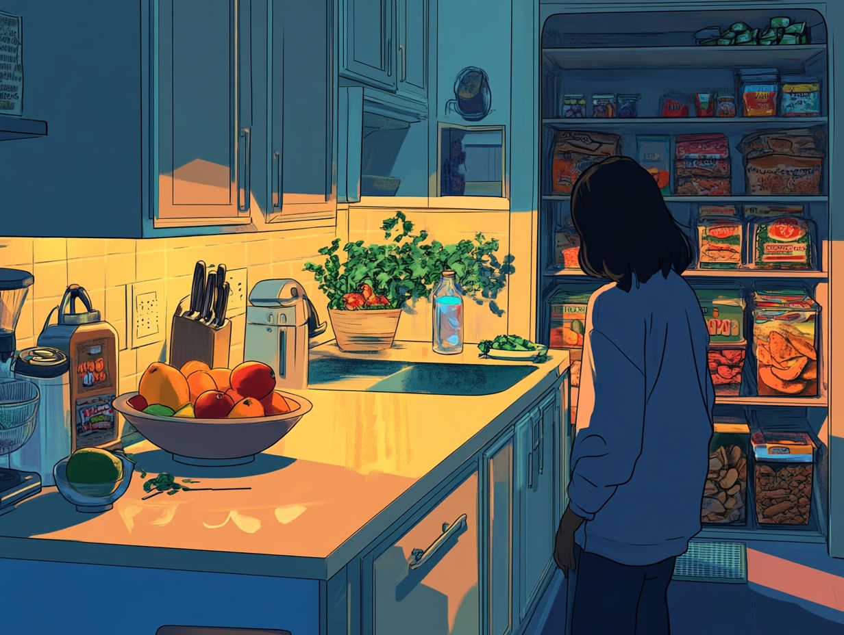 Illustration depicting emotional and physical triggers for late-night snacking