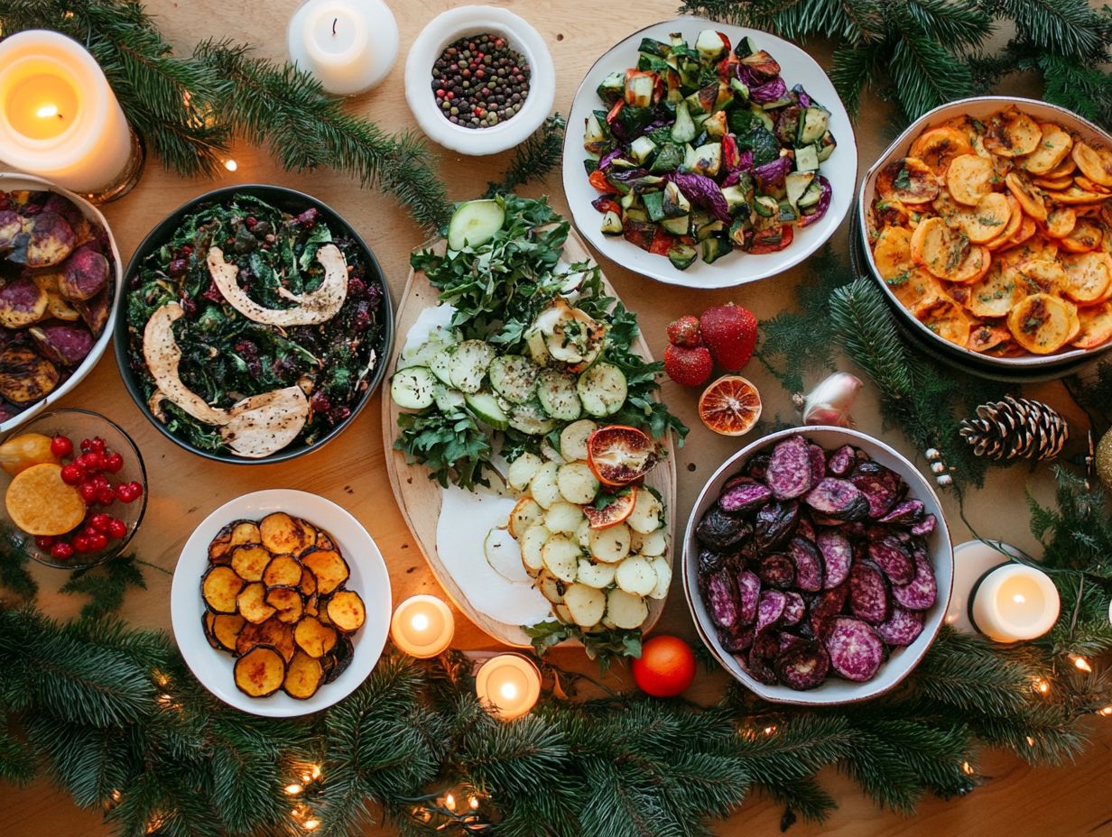 A festive table setting showcasing healthy holiday dishes