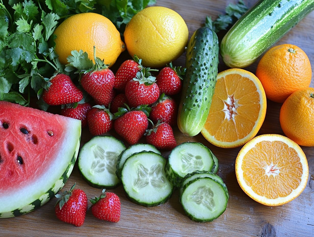 Image showing fruits and vegetables that are high in water content for hydration.