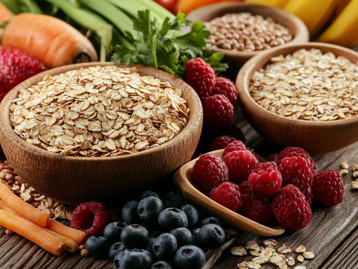 A colorful array of fiber-rich foods highlighting the benefits of a high-fiber diet