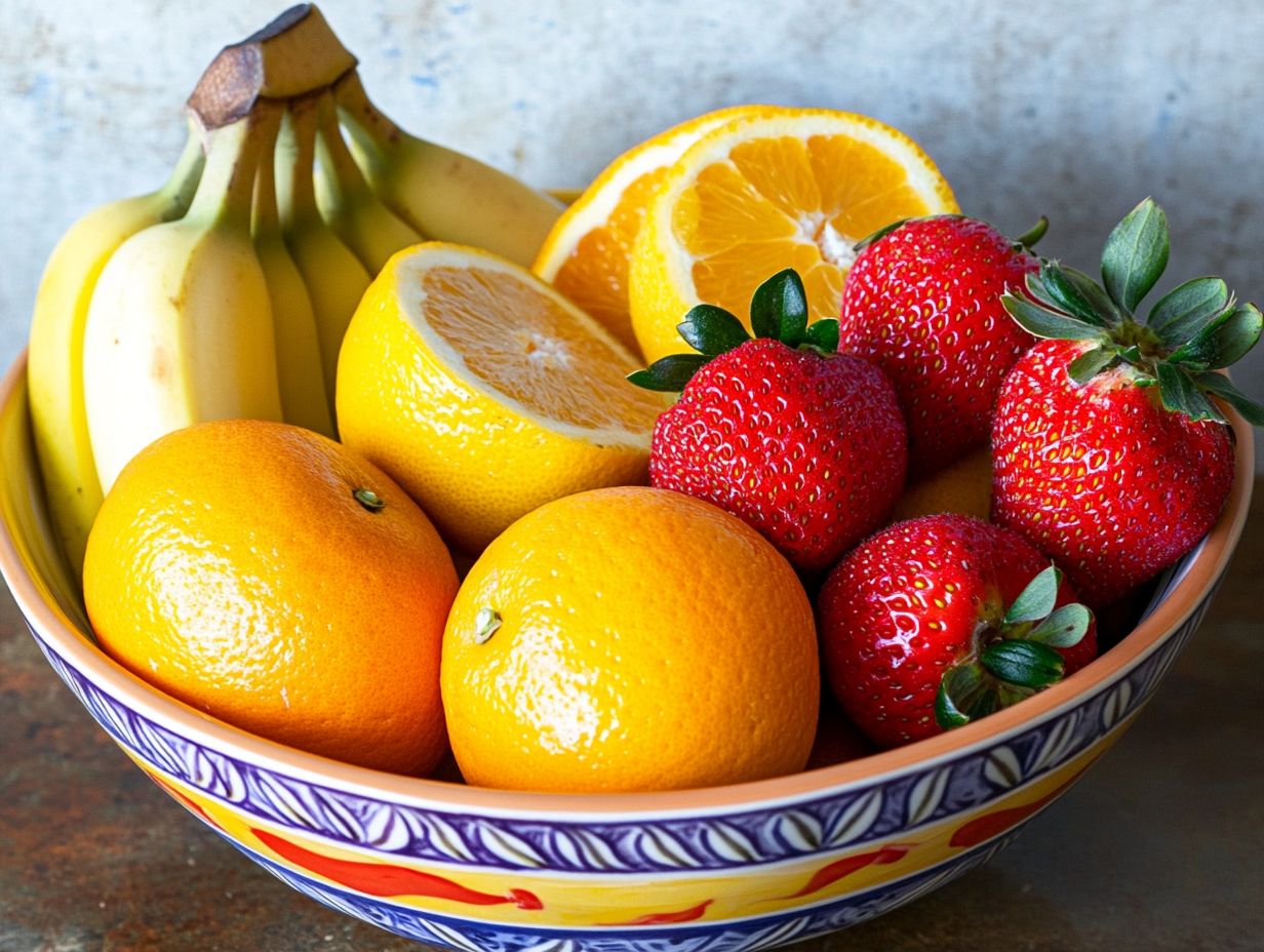 Colorful display of fruits incorporated into meals and snacks