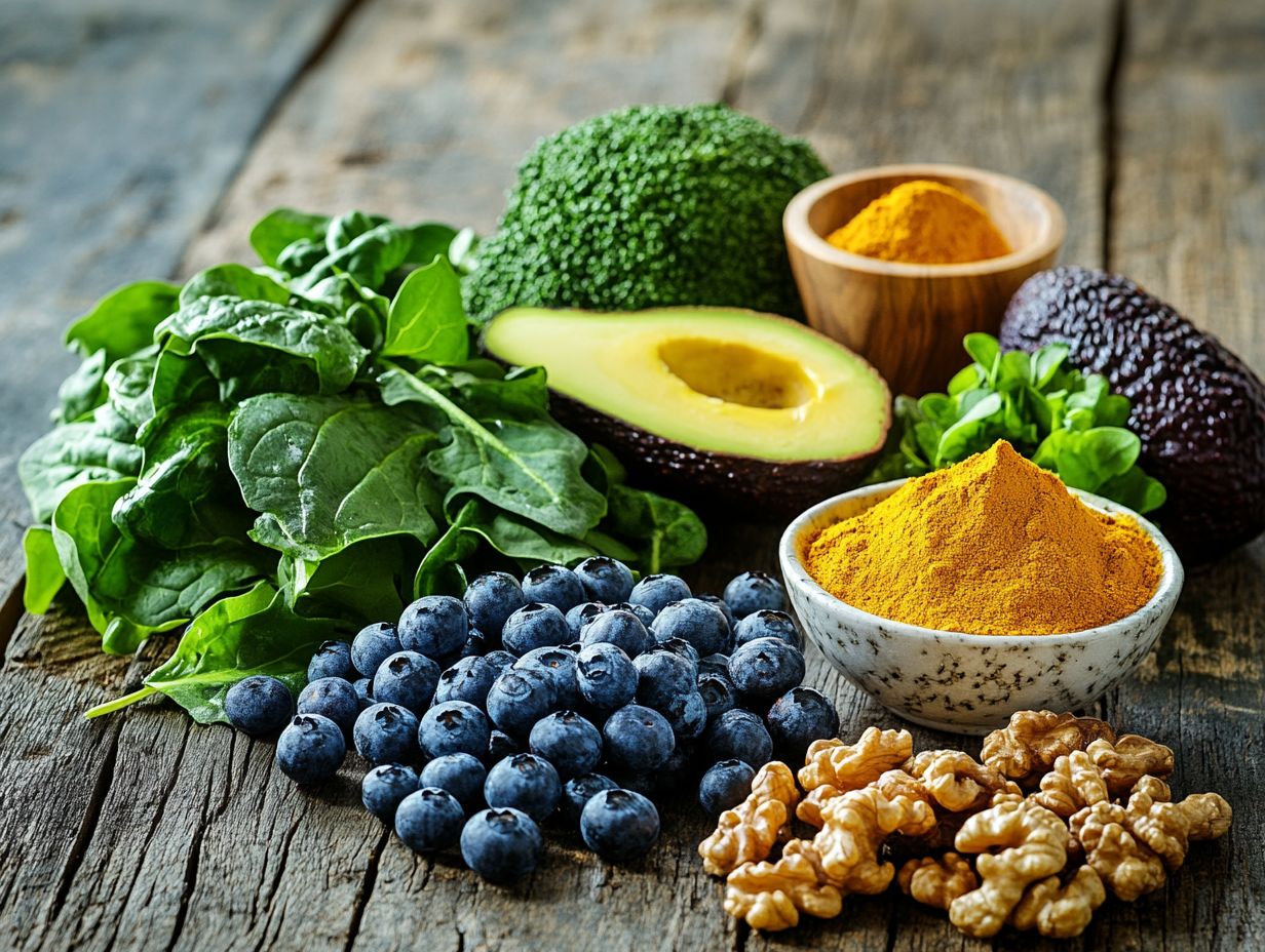 A vibrant spread of anti-inflammatory foods, showcasing fruits, vegetables, and whole grains