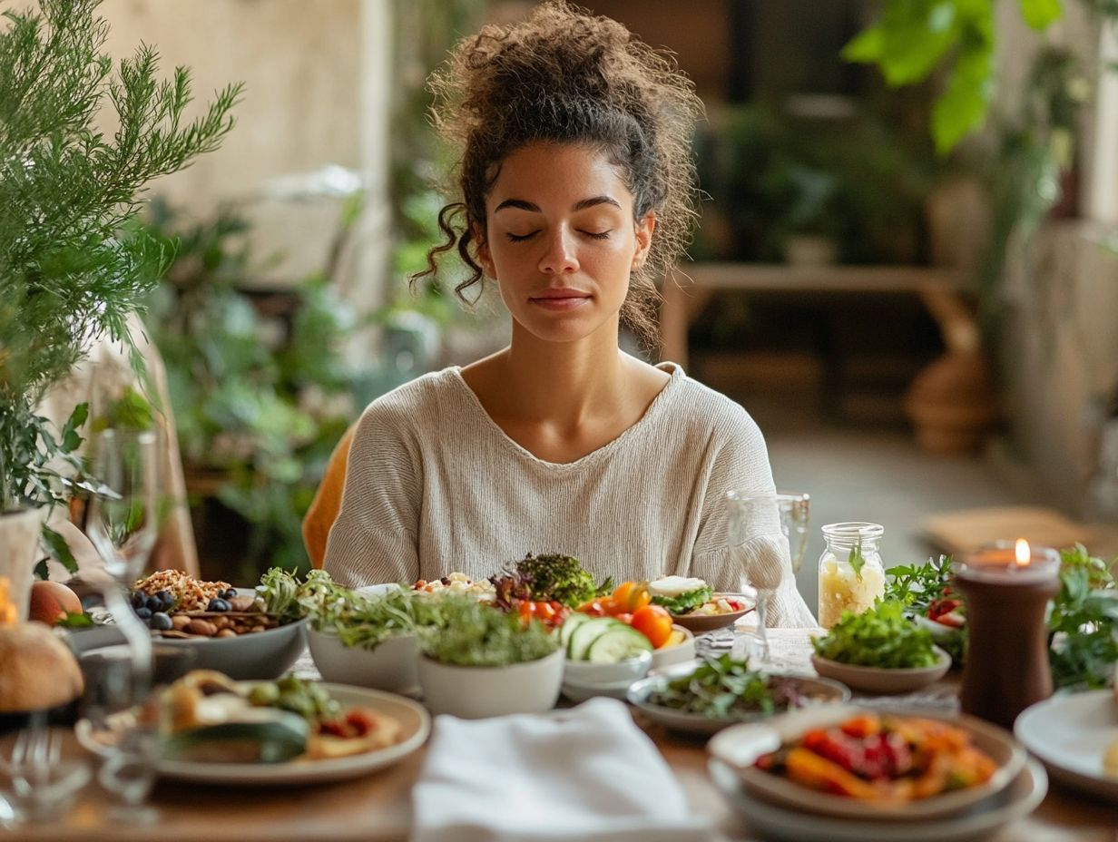 Visual representation of tips for long-term success in eating with full attention